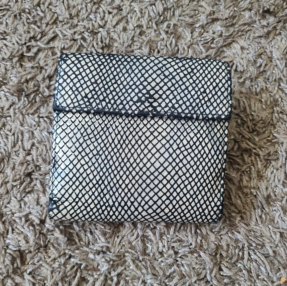 Danier leather trifold gold and black wallet metallic snake skin print